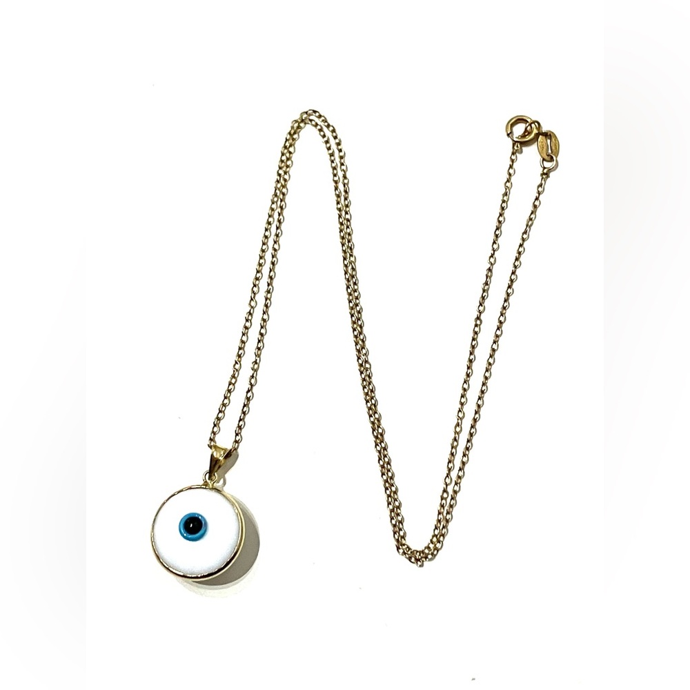 Gold Plated Sterling Silver 925 Evil Eye Pendant Necklace 18”